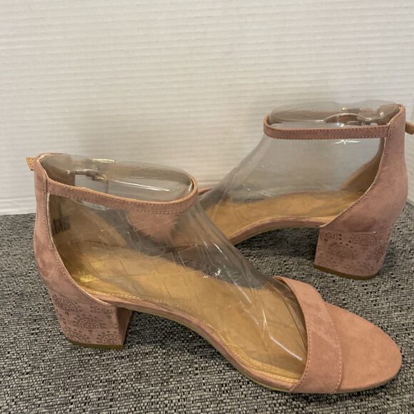 Report Sandals Womens Size 11 Pink Block Heel Ankle Strap Faux Suede Open Toe - Picture 9 of 15